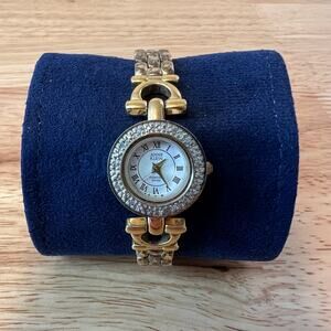 Anne Klein Diamond Swiss Watch Two-Tone Gold Silver Crystal Bezel Bracelet